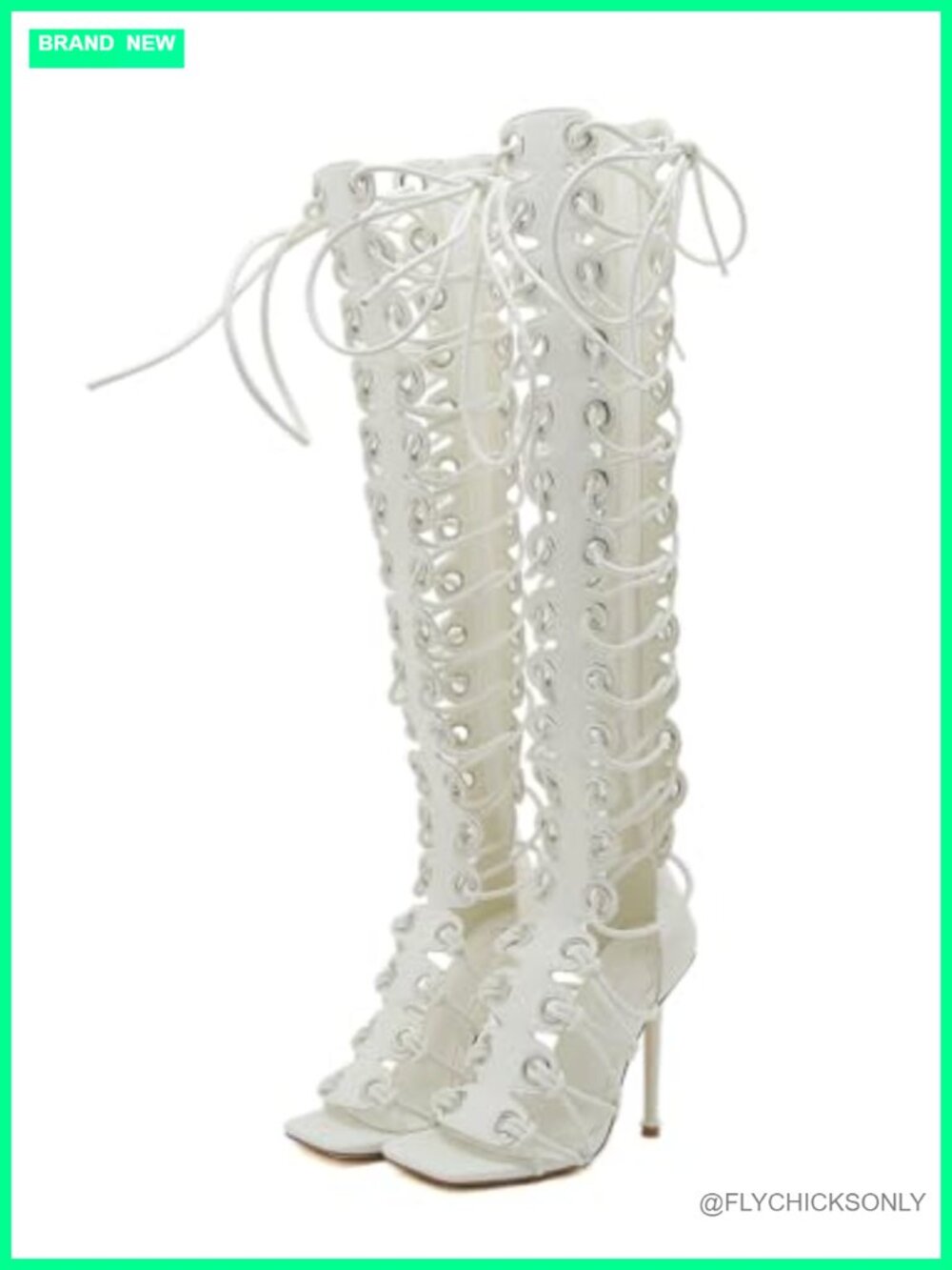 Women Peep Toe Lace Up High Heel Gladiator Sandals Over Knee Bootie